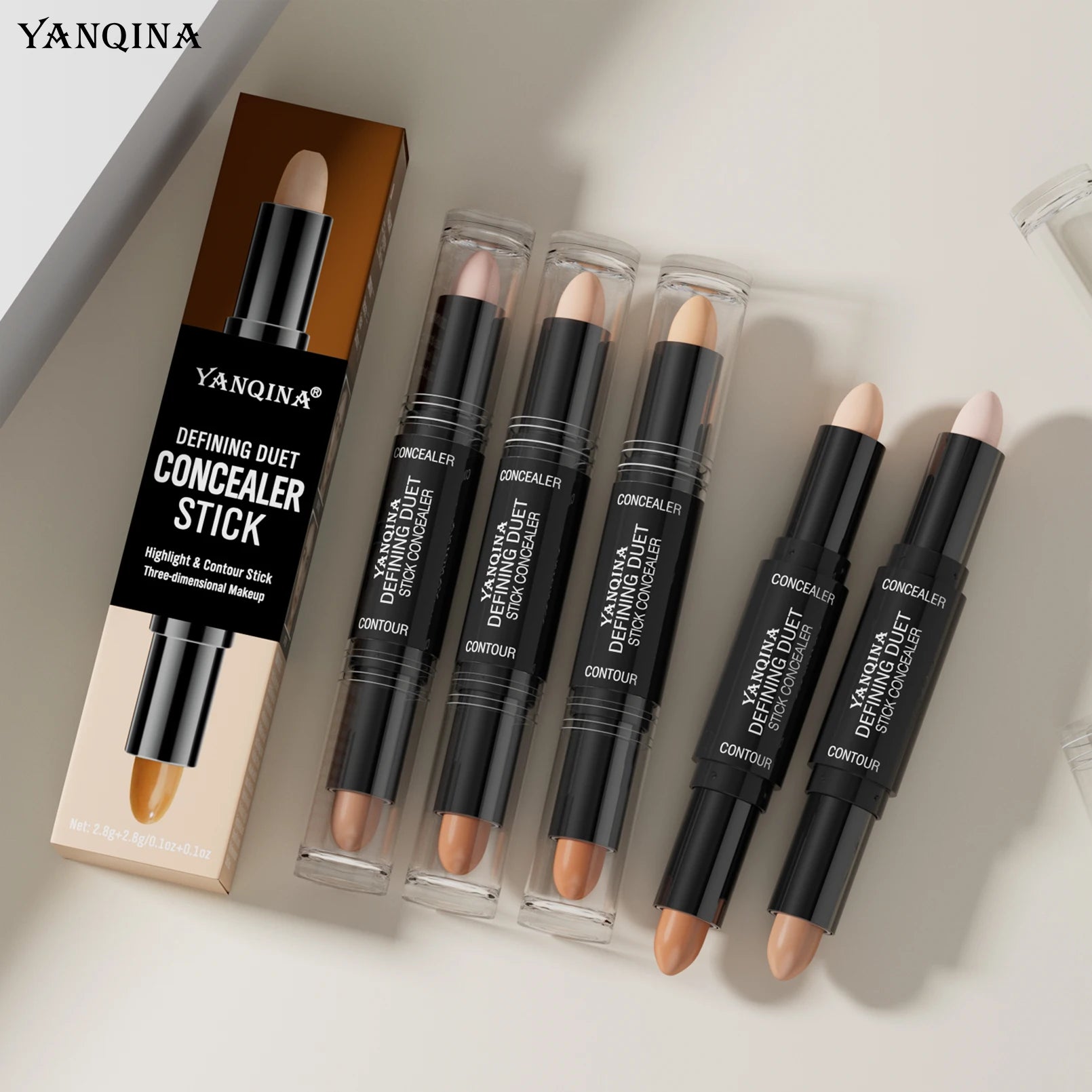Waterproof Bronzer Highlighters Face 3 Colors Brightening Makeup Stick Double-ended Highlighter and Concealer Contour Stick