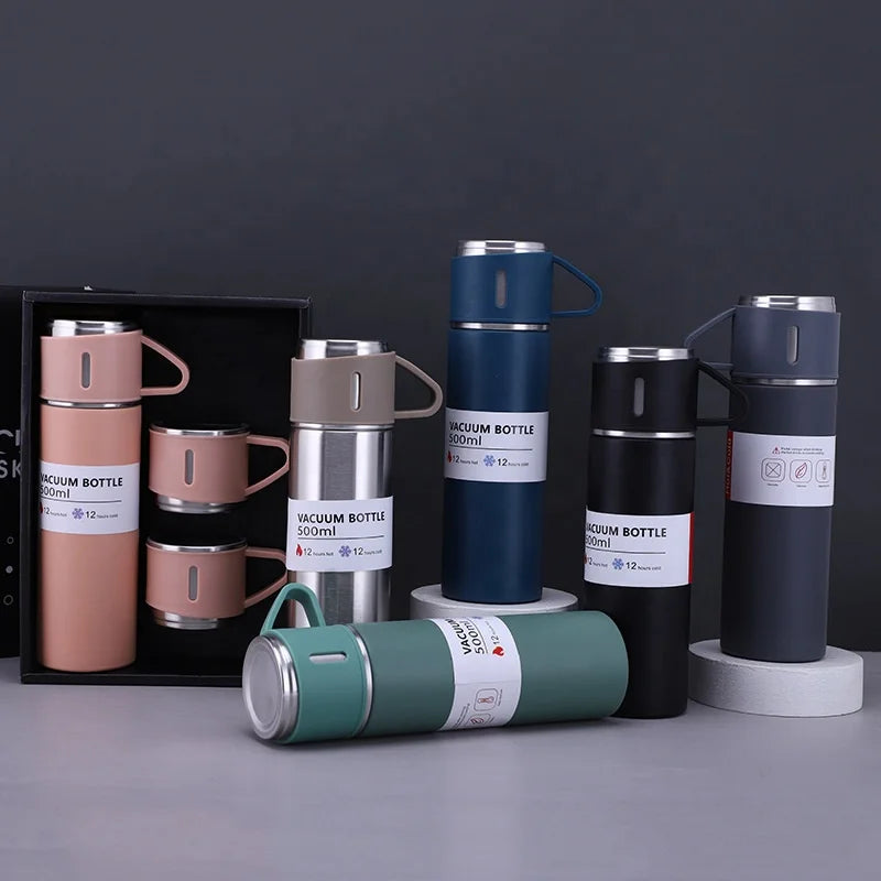 Free Custom LOGO 500ML Thermos Stainless Steel Water Bottle Vacuum Flasks Set Leak-proof Travel Mug With Business Gift Box
