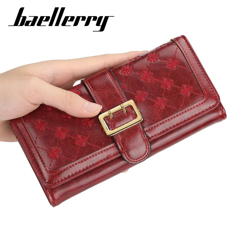 2026 Latest Ladies Buckle Wallet PU Leather Flower Printing Clutch Bag for Women Long Purse Girls New Card Holders Coin Purses