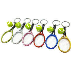 Mini Tennis Ball Racket Model Keychain Key Ring Novelty Handbag Lover Sport Charm for Boys