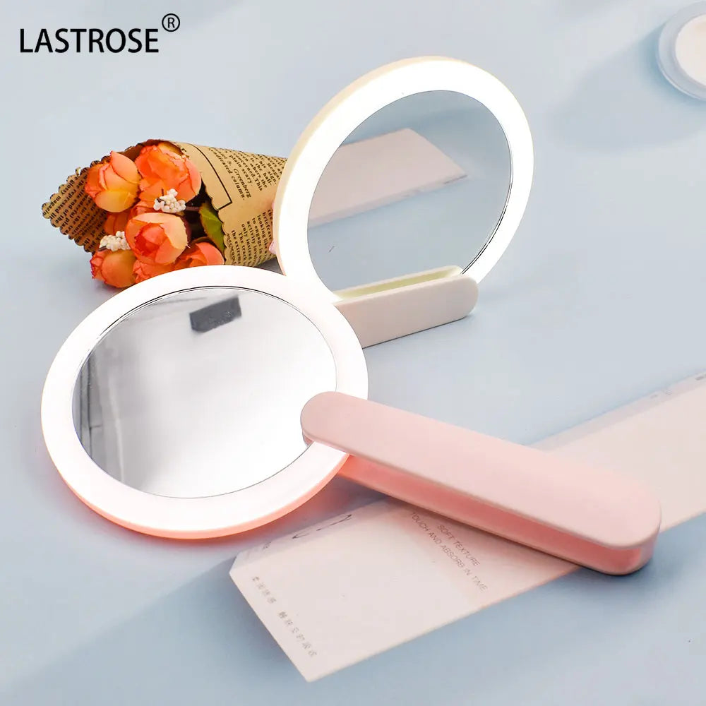 Fashion Portable Makeup Mirror Led Rechargeable Travel Vanity Mirror Cosmetic Hand Folding  Compact Pocket Mirror