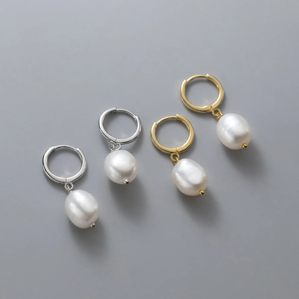 Fashion Jewelry 925 Sterling Silver Irregular Real Baroque Pearls Natural Fresh Water Pearl 18K Gold Plated Hoop Earrings Women