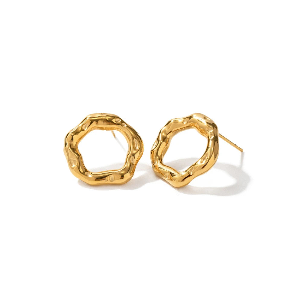 N&S 18K Gold Stainless Steel Lava Texture Hollow Hoop Earrings Bold Statement Jewelry for Anniversary Occasions