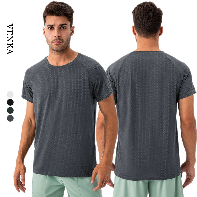 Training Fitness Clothing Men Nylon Breathable Quick-Dry Top Neck Loose Sports Shirts Running Basketball Workout T Shirt for Men
