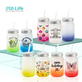 PYD Life 15oz 450ml Custom Gradient Color Frosted Sublimation Mason Jar With Metal Lid and Straw