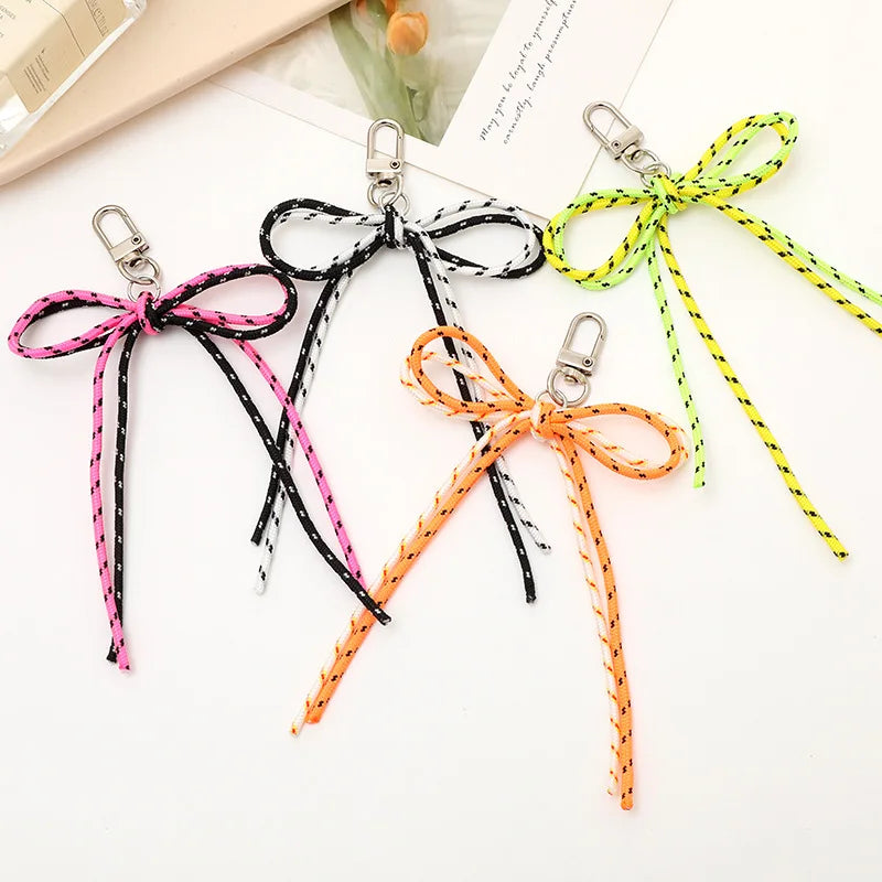 Wholesale Colorful Handwoven Bow Keychain Lanyard Cute Couples Backpack Ornament Student Pendant Phone Charm Nylon Rope Keychain
