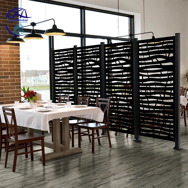 Decorative Laser Cut Panel Black Metal Outdoor Partition with Wavy Hollow Design