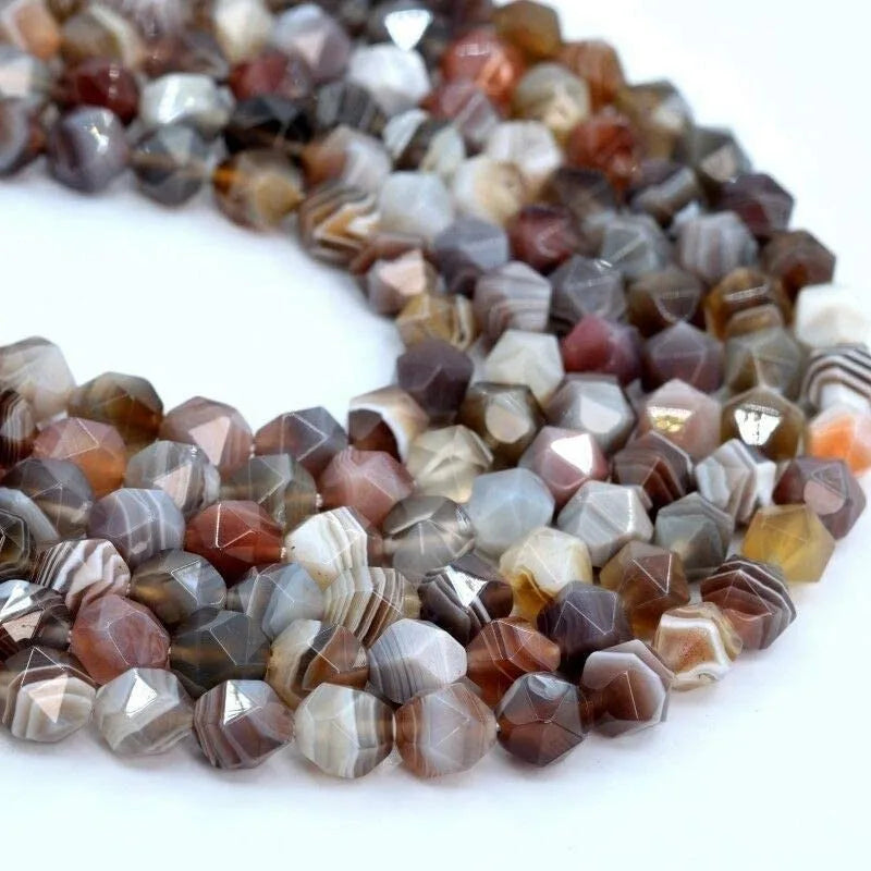 Wholesale Natural Faceted Botswana Agate Beads Diamond Cutting Gemstone Stone for Jewelry Crafting Loose Beads