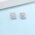 925 Sterling Silver Rhodium Plated 5.0mm 4 Prong Moissan Stone Halo Earrings Cushion Pave Setting Cubic Parties Weddings