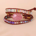 Bohemian Handmade Wooden jasper Bracelet Multilayer Leather Wrap Natural Stone Bead Bracelet SKB020