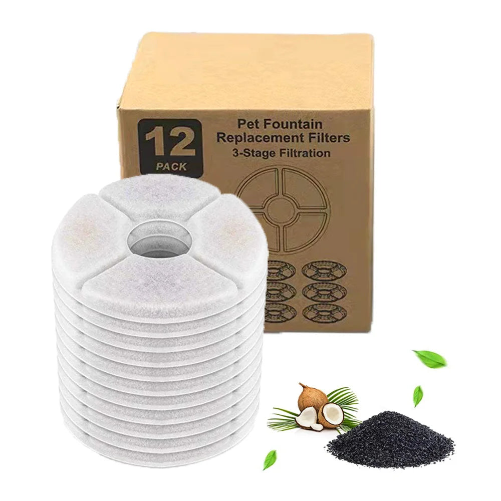 12pcs Eco-Friendly Resin Carbon Cat Drinking Fountain Replacement Filter PET Water Fountain Filter