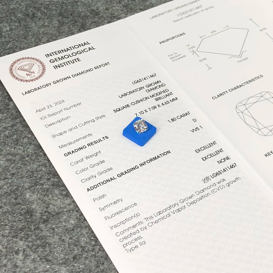IGI  Certified 1.8ct  D VVS1 Wholesale Lab Created Diamond CVD Lab Grown Diamond