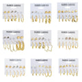 MS-130 Earring Jewelry Kit 6 Pairs Women Geometric Hoop Ball Moon Heart Star Crystal Pearl Alloy Gold Earrings Set