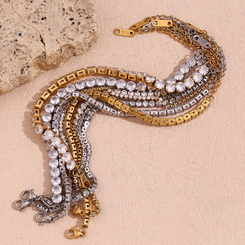 Shining Tennis Zircon Chain Bracelet 18k Gold Plated Jewelry Stainless Steel Bracelets for Women