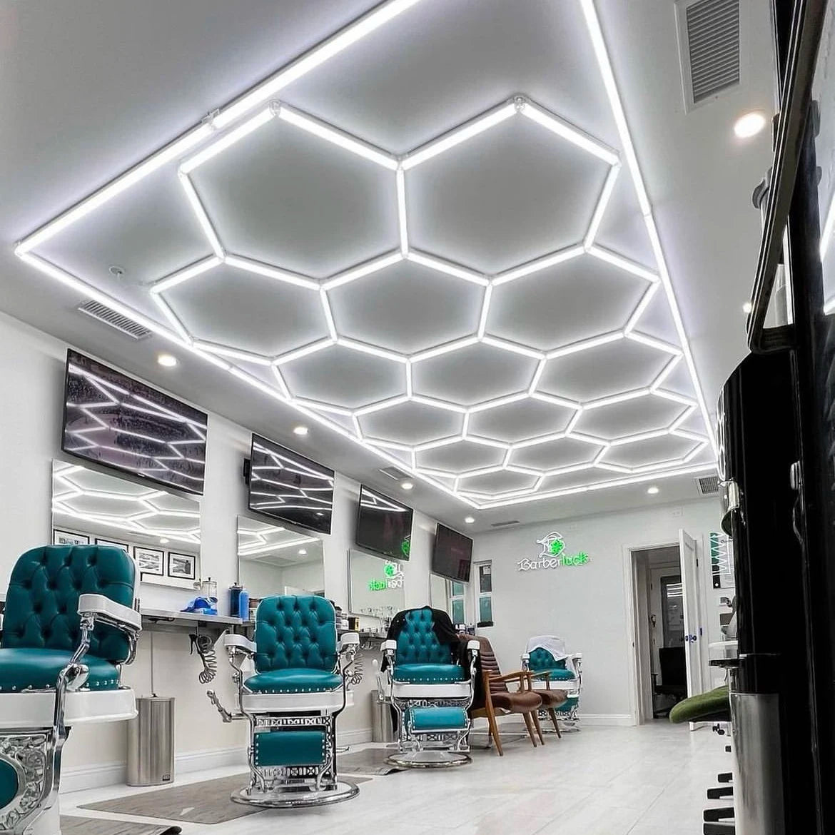Customized Carshop Hexagon Detailing Light Showroom Hex Lighting for Auto Care Garage Hexagrid Ceiling Lights