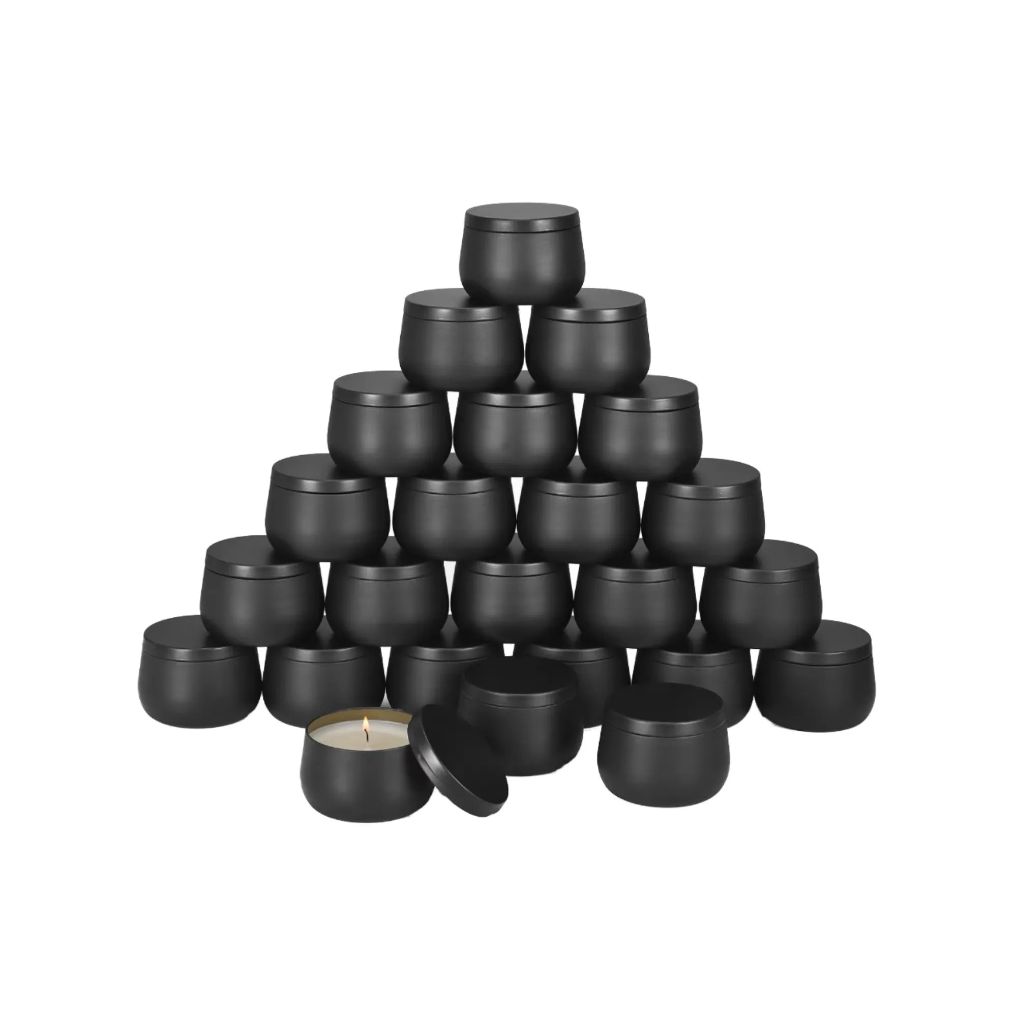 Wholesale 4oz 8oz Crafts Candle Packaging Custom Logo Options Round Black Plated Metal Tinplate Jars with Lids
