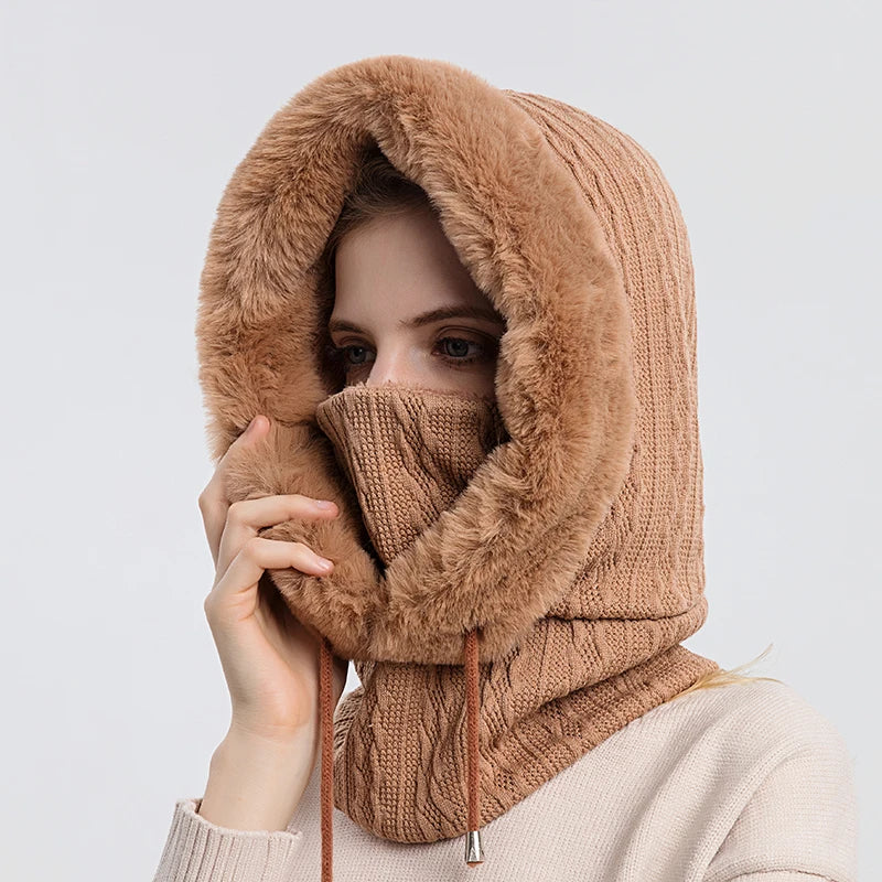 Wholesale Windproof Ladies Women Outdoor Winter Face Mask Hood Thermal Knitted Hood Warm Ski Balaclava Hat