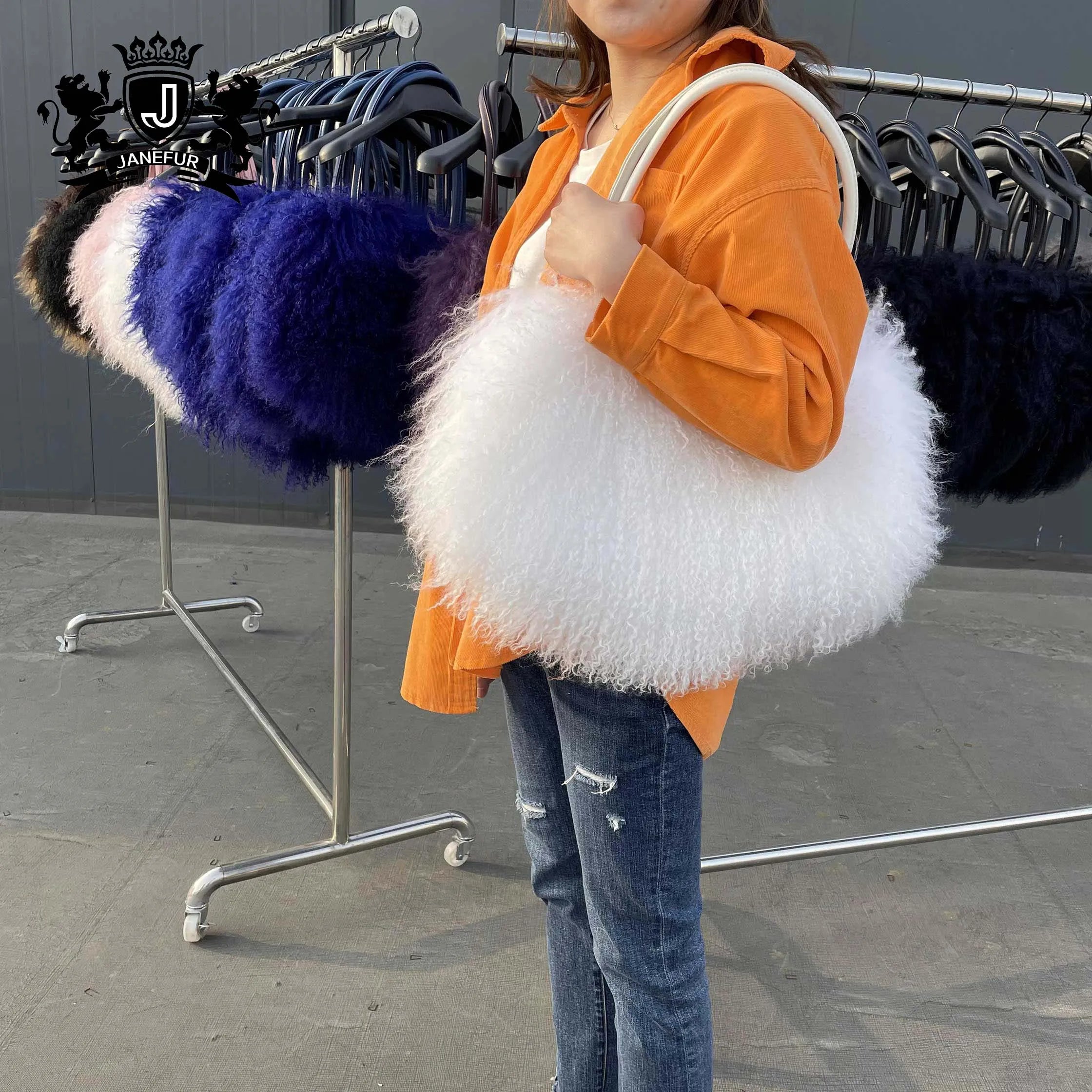 Janefur Womens Tote Bag Large Capacity Shoulder Bag Mongolian Lamb Fur Soft Womens Trendy Bag