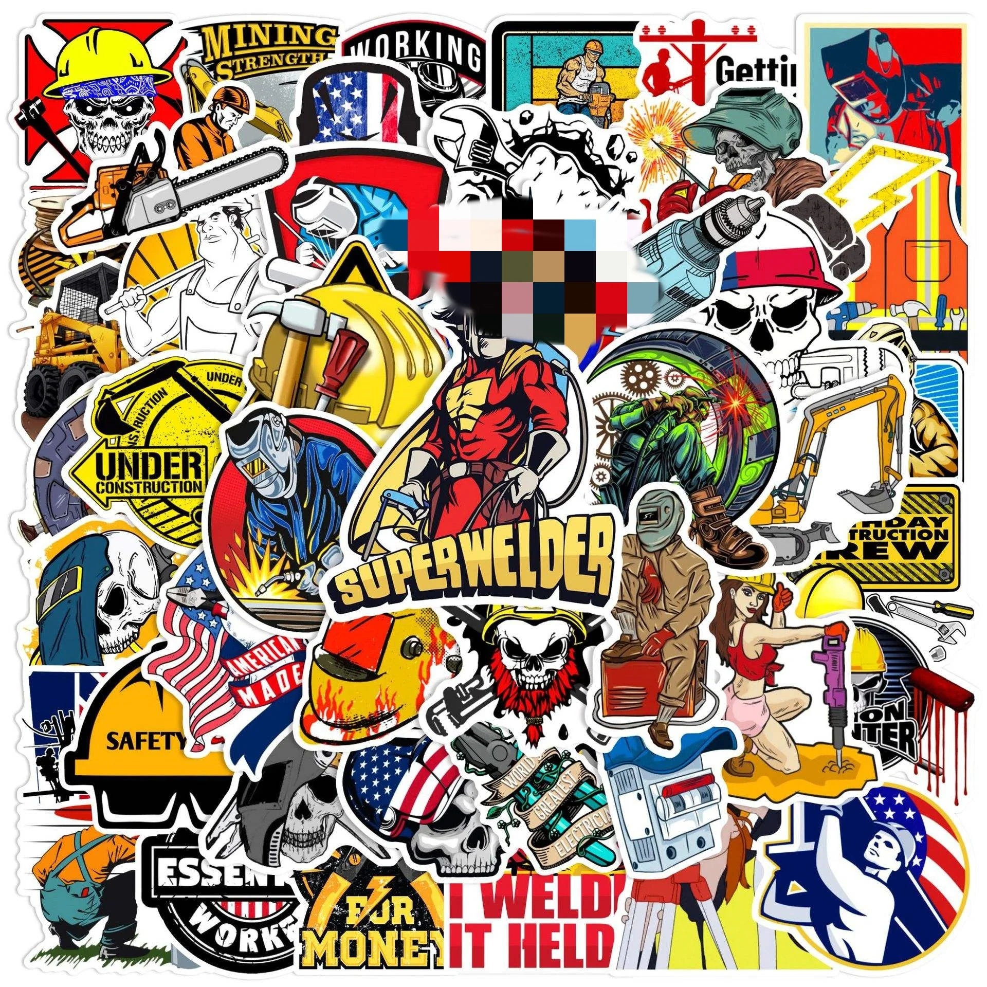 50PCS Cool Electricians Oilfield Construction Workers Hard Hat Toolbox Mechanic Sticker