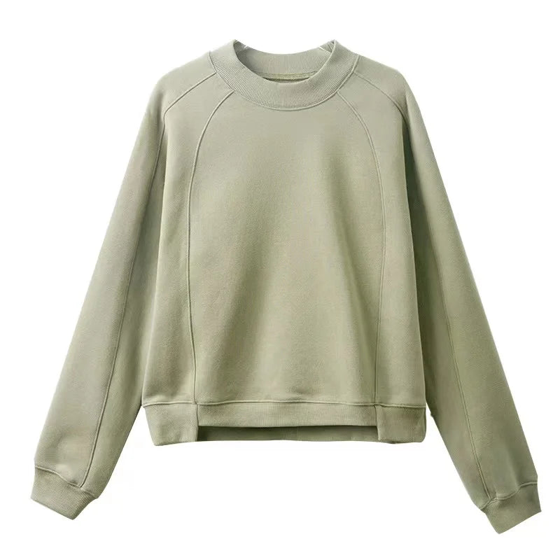 Autumn Winter Women's Korean Style Casual Oversized Long Sleeve Crewneck Fleece Sweatshirts Custom Solid Color Digital Printing