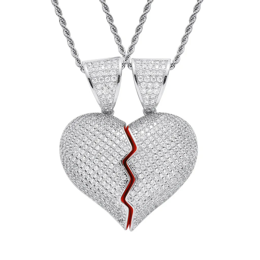 Hip Hop Iced Half Heart Necklace Men's Brass Gold Plated Chain Zircon Religious Style Heart-Shaped Pendant Party Gifts