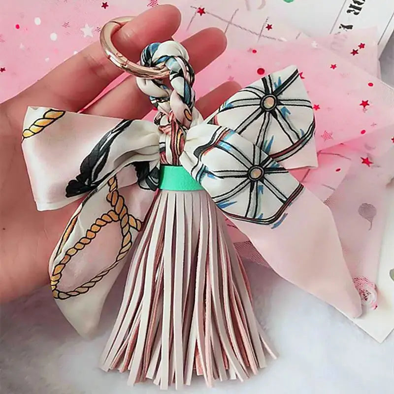 Wholesale Bag Accessories Tassel Keychain Luxury PU Pendant Key Rings with Bow Colorful Decoration Gift Key Chain for Girl