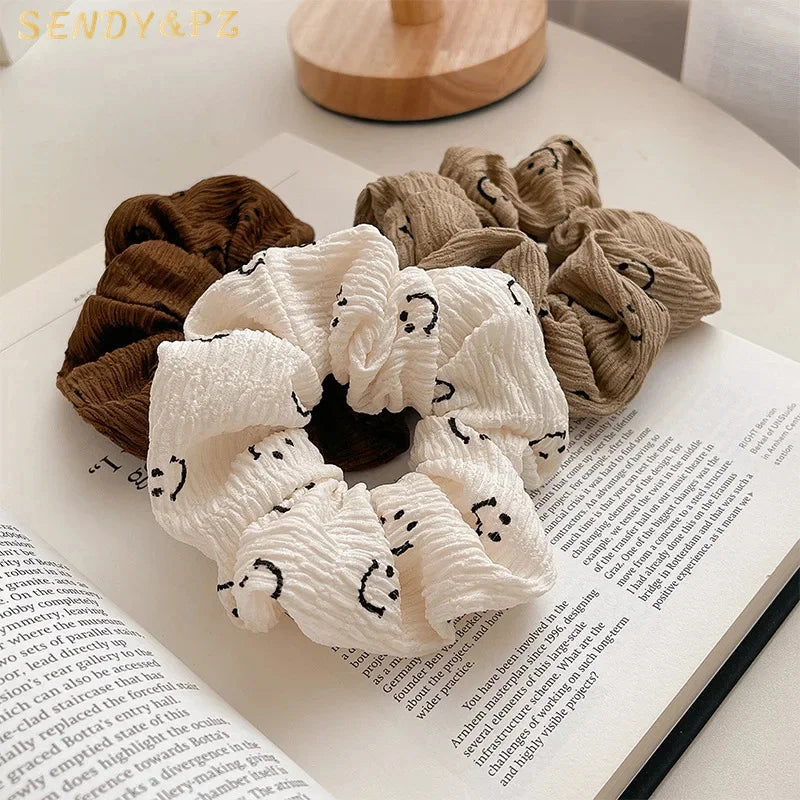 New Fashion Bubble Wrinkled Lovely Smiling Face Ponytail Holder Hair Scrunchies Women Scrunchies for Decoration