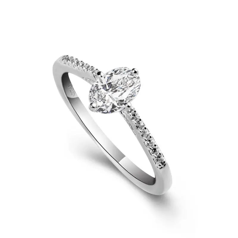 Classic Dainty Trendy Party Anniversary Sterling Silver Oval Cut White Zircon CZ Women's Engagement Ring with Prong Setting