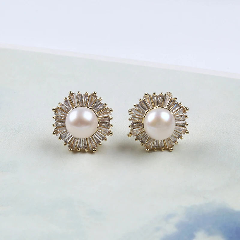 Zhuji Women's 8.5-9mm White Button Pearl Earrings Latest Wholesale Collection