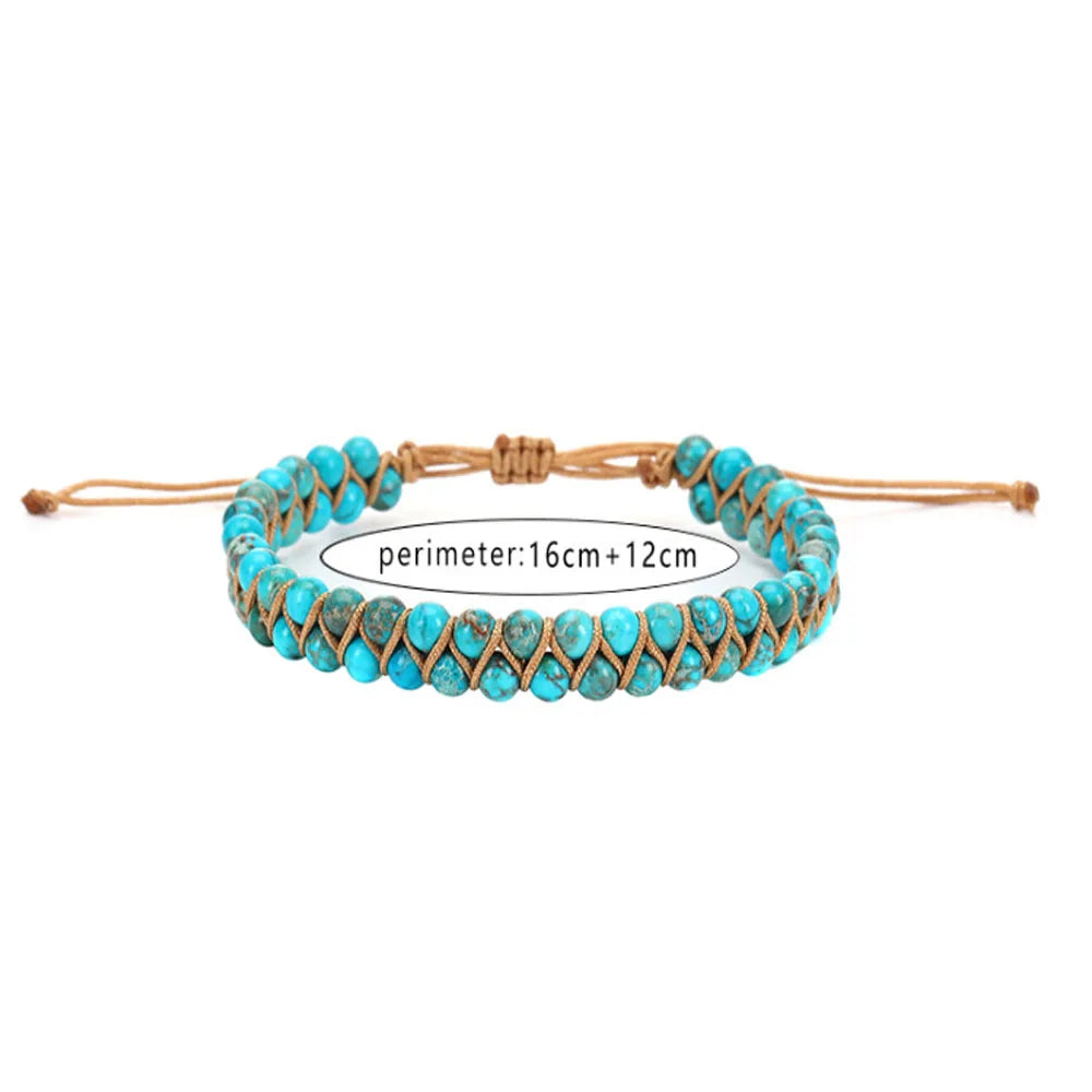 Handmade Healing Stone Beads Adjustable Clasp Bracelet Jewelry Two Rows of Beads Women and Men