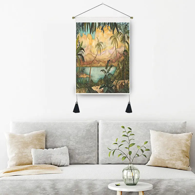 Green Plant Pattern Short Phase Tapestry Mandala Boho Style Home Bedroom Decoration