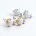 Dainty Round White Opal Stud Earrings 18k Gold Gold Plated Stainless Steel CZ Accent Hypoallergenic Non-Tarnish Jewelry Women