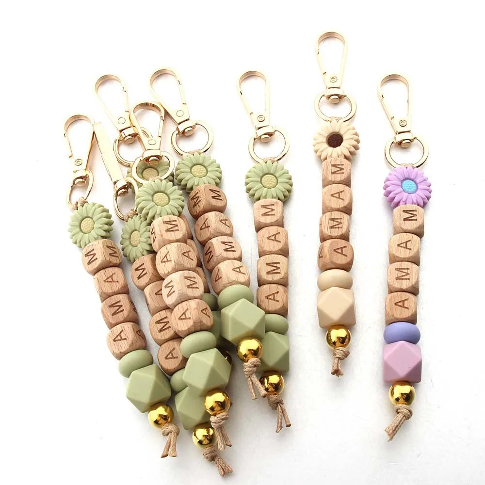 Cute Bohemian Daisy Flower Silicone Beaded Keychain Rechargeable & Safe Bag Backpack Charm & Car Hanging Pendant Women's Gift
