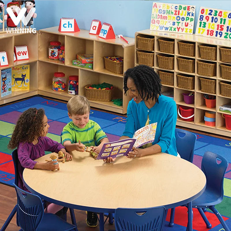 Nursery School Junior Kindergarten Modern Wooden Table Chair Set Toy Storage Cabinet Bookshelf Organization Unit Bedroom