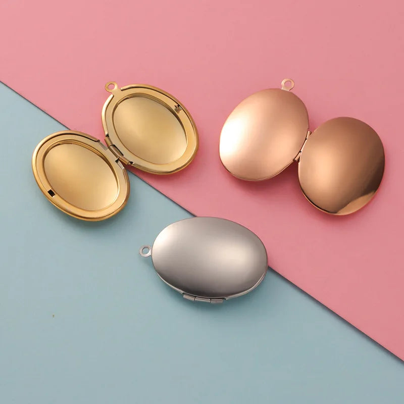 Popular Design Stainless Steel Oval Photo Frame Openable Photo Box Pendant Charm Commemorative Necklace Pendant Accessories