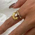 J&D Fashionable Minimalist 18K Gold PVD Plating Rope Texture Band Sun Zircon Stackle Ring