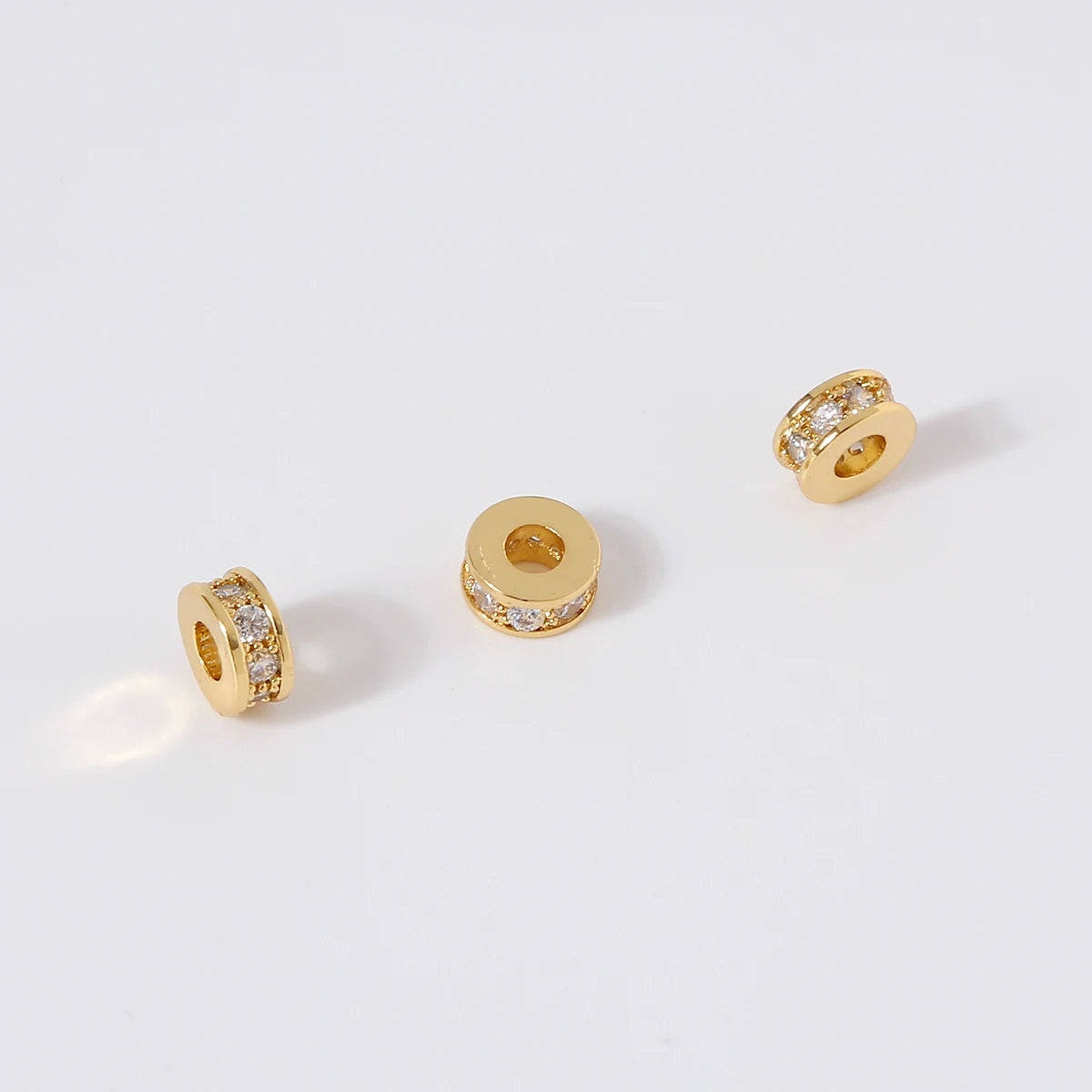 Multi Sizes Round Spacer Beads 18k Gold Plated Brass Bead Spacers 8mm Thickened Large Aperture Zircon Wheel-shaped Spacer Beads