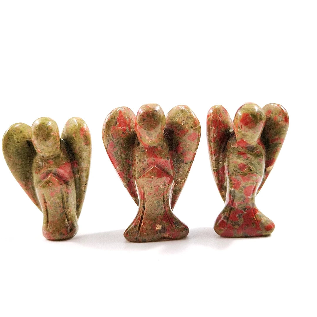 Huiying Carved Unakite Gemstone Peace Angel Pocket Guardian Angel Healing Statue 1.5 Inch Crafts