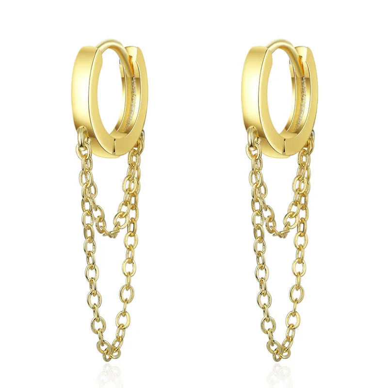 Fashion Simple Jewelry Long Tassel Double Chain Hoop Earrings for Women