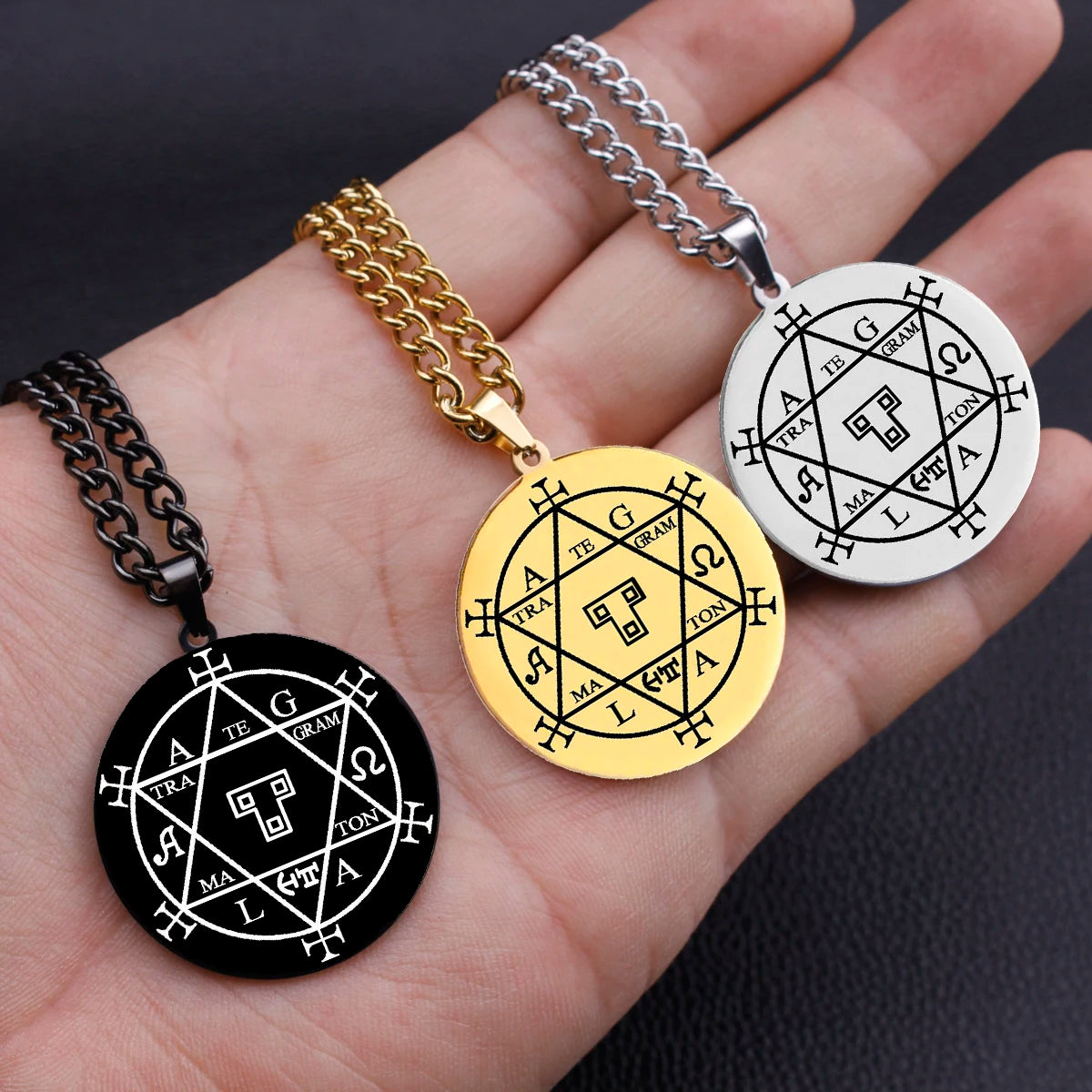Asterion's Pentagonal Hexagonal Seals of Solomon Magico Amulet Talisman Jewelry Stainless Steel Laser Marking Pendant Necklace