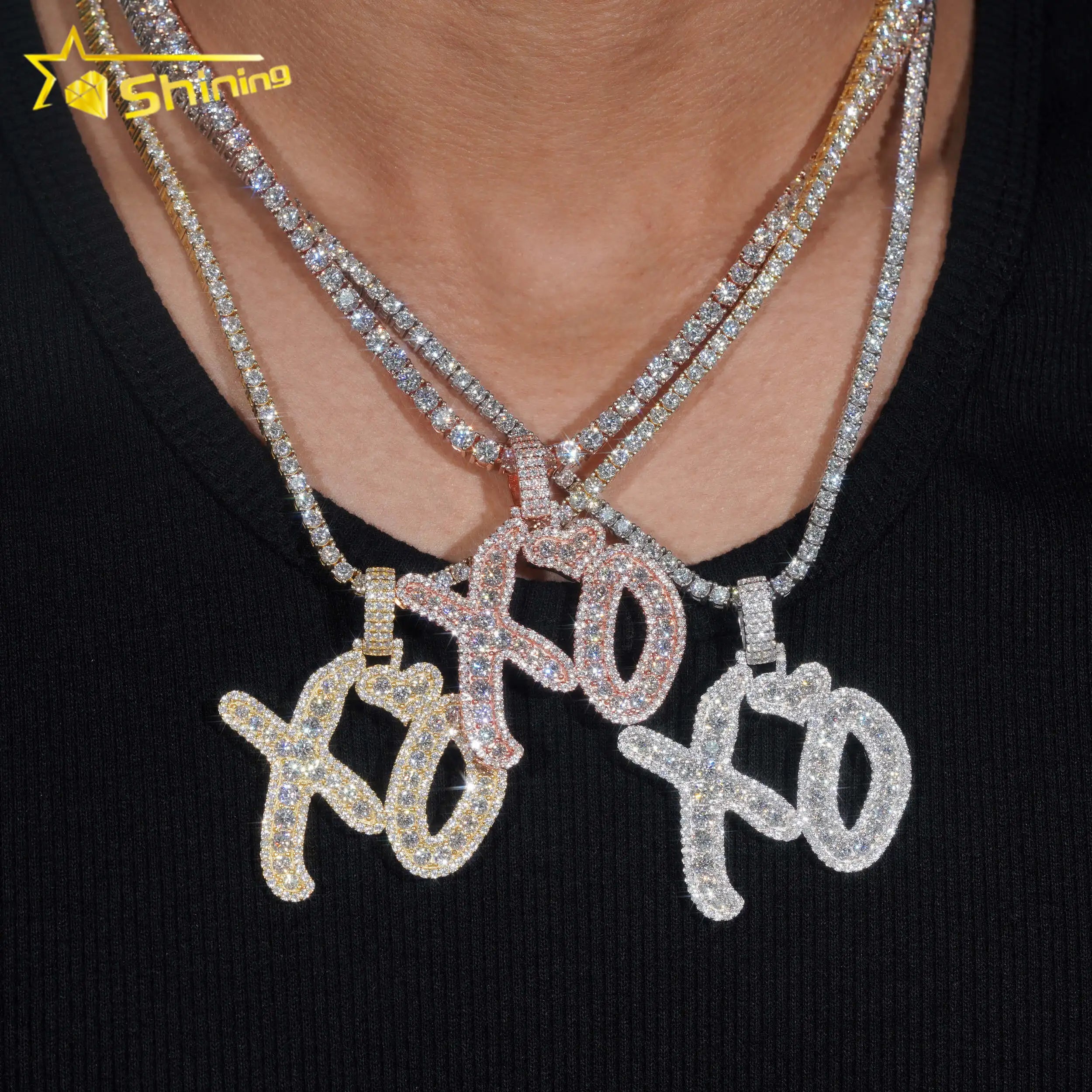 925 Sterling Silver Gold Plated Moissanite Letter Pendant Custom Hip Hop Men Fine Jewelry Fully Iced Out Moissanite Pendant