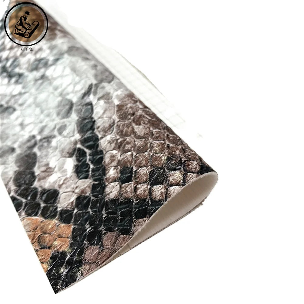 2021 New Arrival Waterproof Embossed Snake PU Synthetic Leather with Elasticity Digital Printed for Bags Shoes Woven Backing