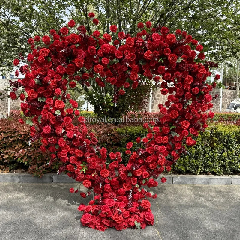 Hot Sale Artificial Red Silk Rose Heart Proposal Backdrop Wedding Event Party Decoration with Artificial Red Heart Flower Arch