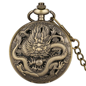 Quartz Watch Vintage Flower Big Size Roman Dragon Pocket Watches