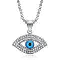 Hiphop Trendy Eyes of the Devil Necklace Stainless Steel Turkish Blue Eye Pendant Zircon Stone Men Necklace for Gift
