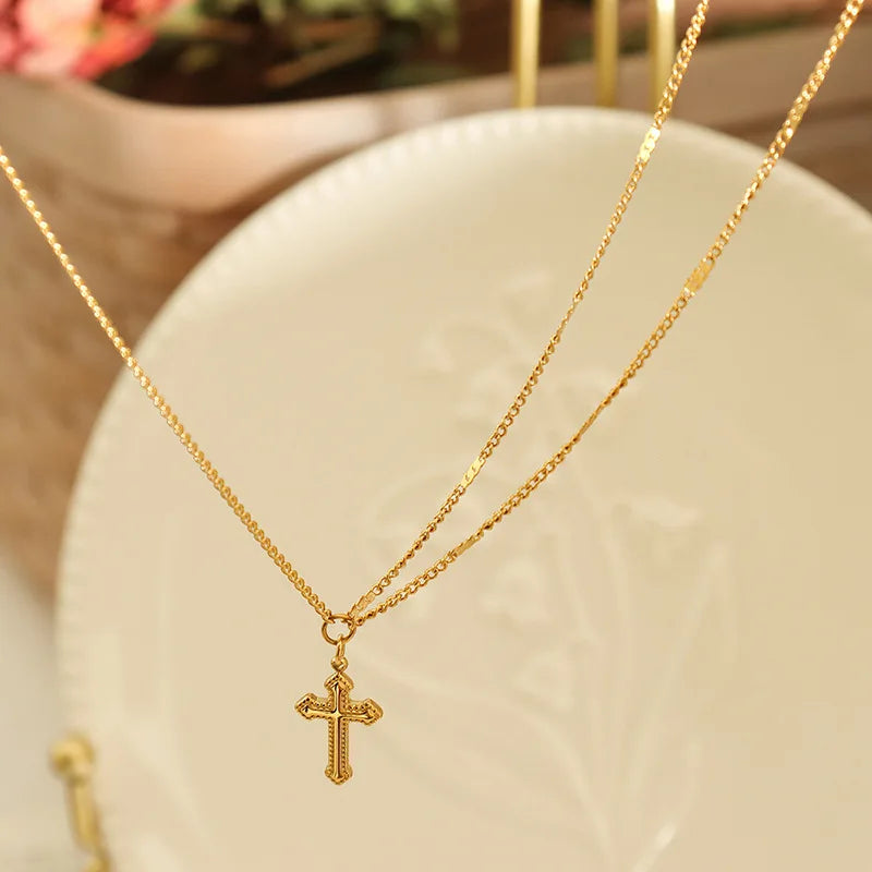 Ins Cold Style Personality Hip-hop Simple Cross Bracelet Necklace Titanium Steel Plated 18K Real Gold Jewelry Set Joyas Oro 18k