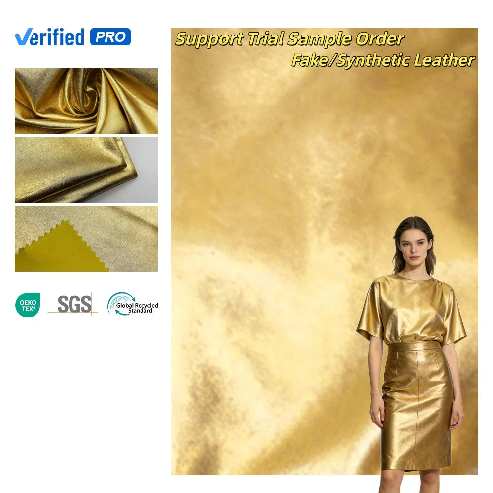 PU Foiled Fabric Gold Spandex/Polyester Stretch Lightweight Soft Comfortable Girls Dress Pants & Skirts Tangshine