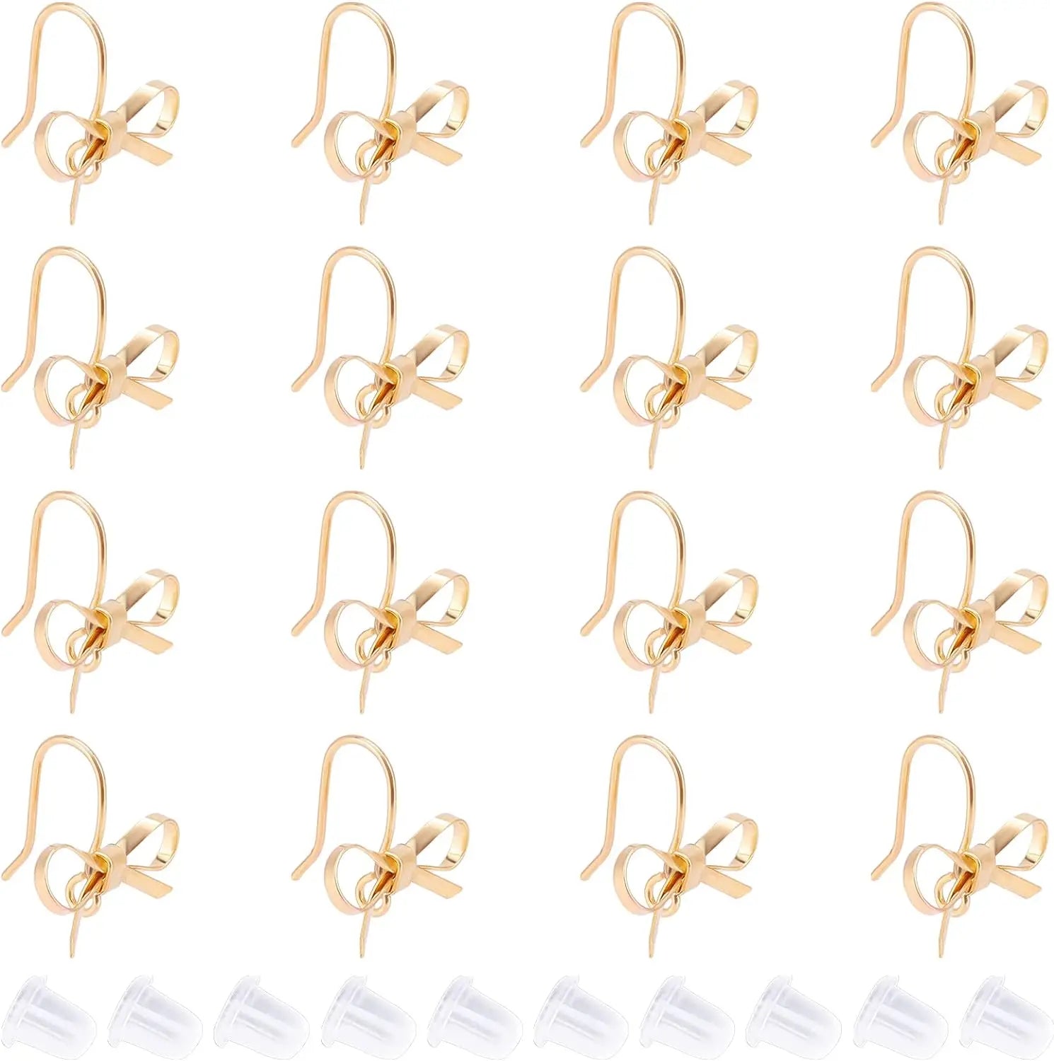 Hot Sale 24Pcs Golden Bowknot Brass Stud EarringsStud Earring with Plastic Ear Back for Earring Jewelry Making