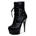 Autumn and Winter New Round Head Black 15 cm Women's Short Boots Thin Heel 6-inch High Heels Fashion Boots
