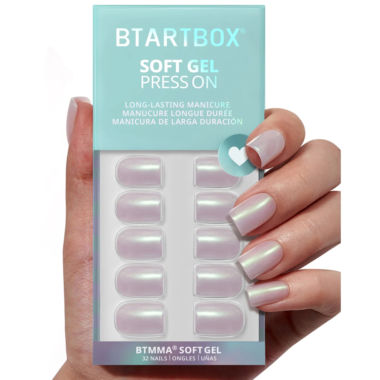 BTArtbox Pearlescent Glitter Press on Nails Faux Ongles Wholesale Short Square Solid Color Sliver Artificial False Fake Nails